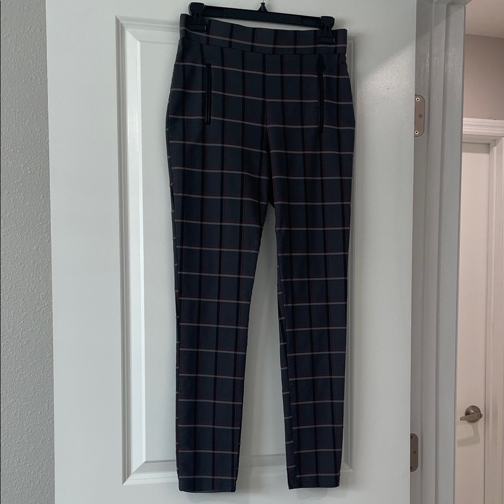 Calvin Klein Women’s Gray Plaid Stretch Pull on Pants with Red Accents SZ 10